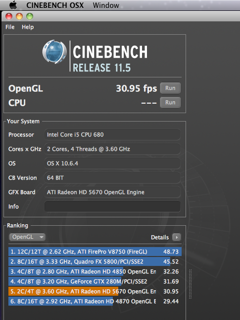 iMac Cinebench OpenGL Benchmark